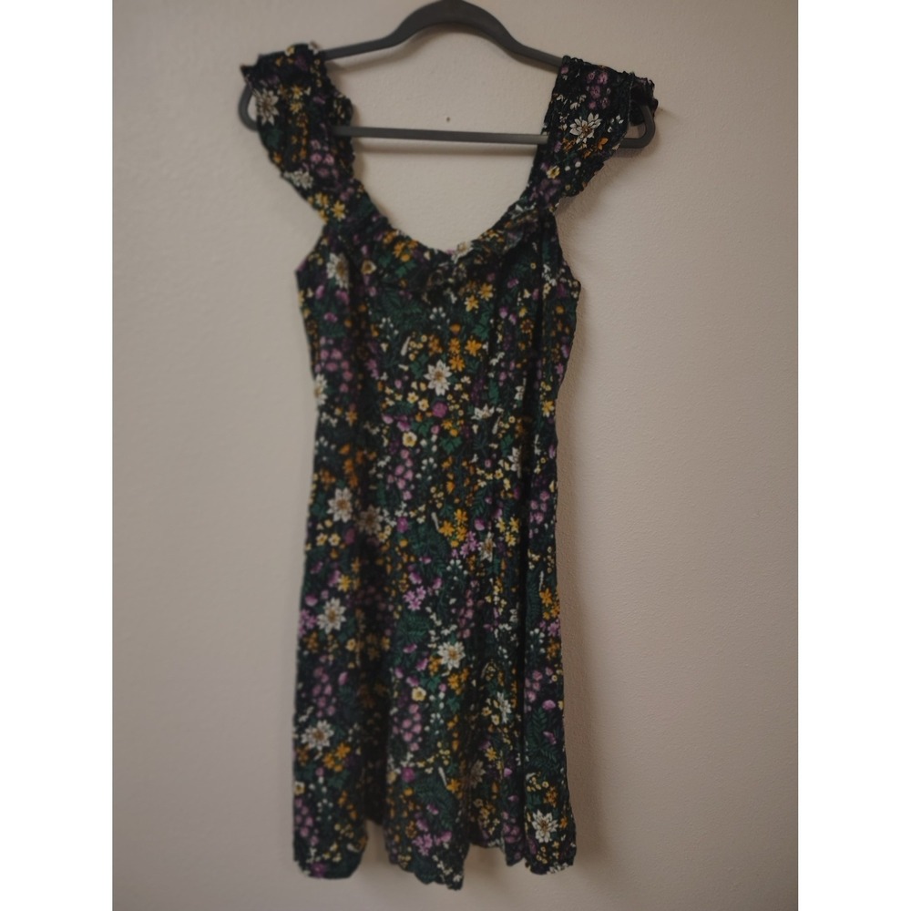 Old Navy Womens Floral Ruffle Strap Smocked Back Mini Dress Black Multi Size 4